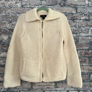 Express Cream Handknit Sweater, front pockets, closures and soo soft & cozy wool